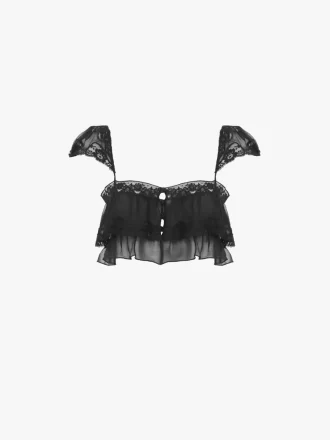 Bralette con volantes en muselina de seda y encaje Bralette con volantes en muselina de seda y encaje
