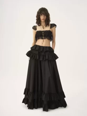 Bralette con volantes en muselina de seda y encaje Bralette con volantes en muselina de seda y encaje