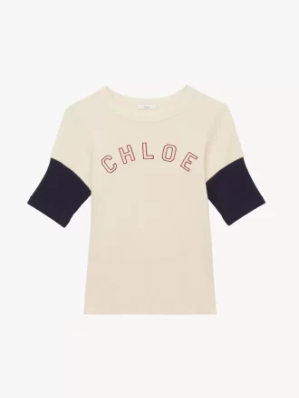 Camiseta ajustada con logotipo en algodón flameado Camiseta ajustada con logotipo en algodón flameado