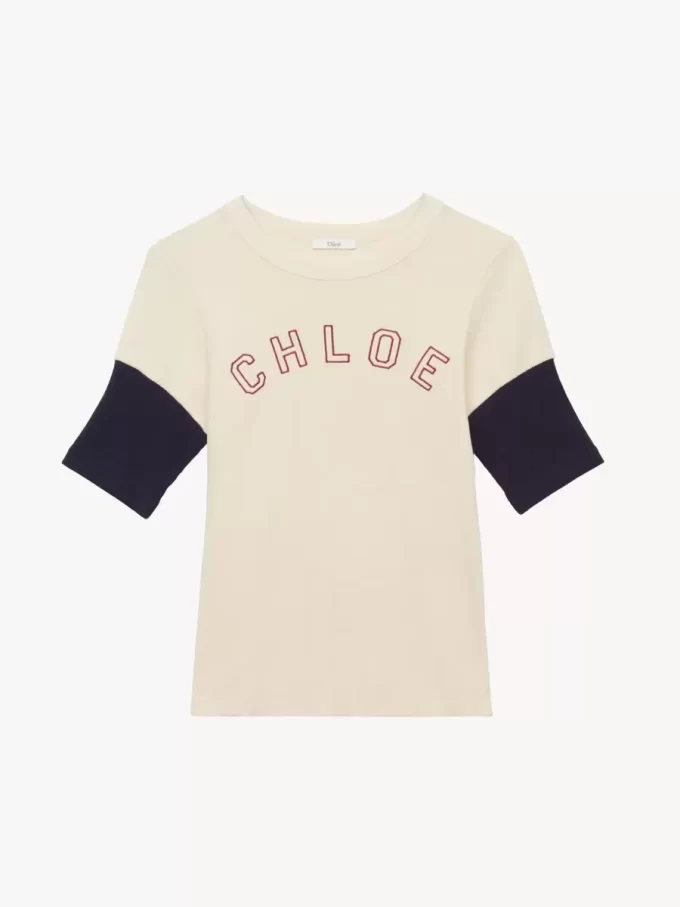 Camiseta ajustada con logotipo en algodón flameado Camiseta ajustada con logotipo en algodón flameado