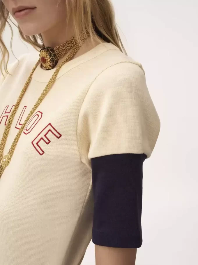 Camiseta ajustada con logotipo en algodón flameado Camiseta ajustada con logotipo en algodón flameado