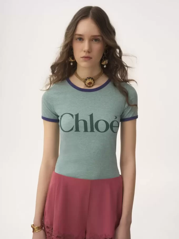 Camiseta ajustada con logotipo en jersey de mezcla de algodón Camiseta ajustada con logotipo en jersey de mezcla de algodón