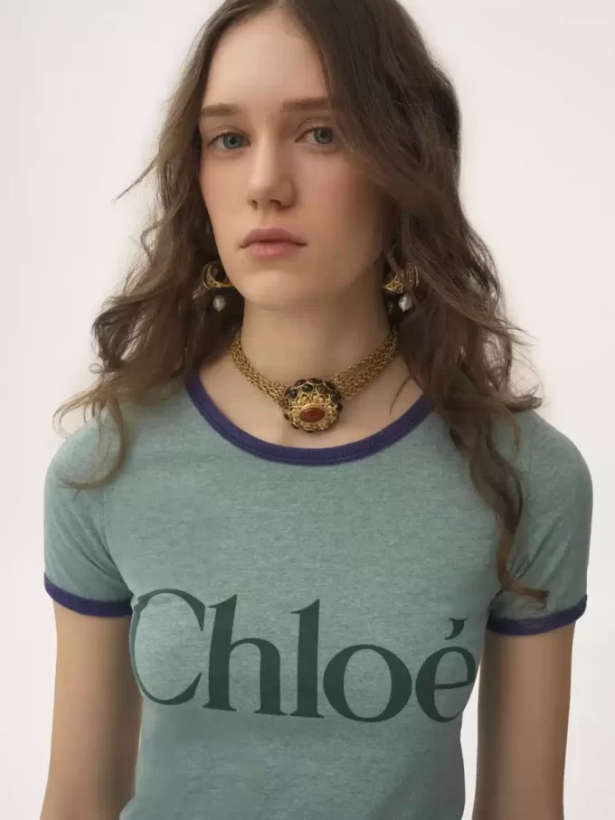 Camiseta ajustada con logotipo en jersey de mezcla de algodón Camiseta ajustada con logotipo en jersey de mezcla de algodón