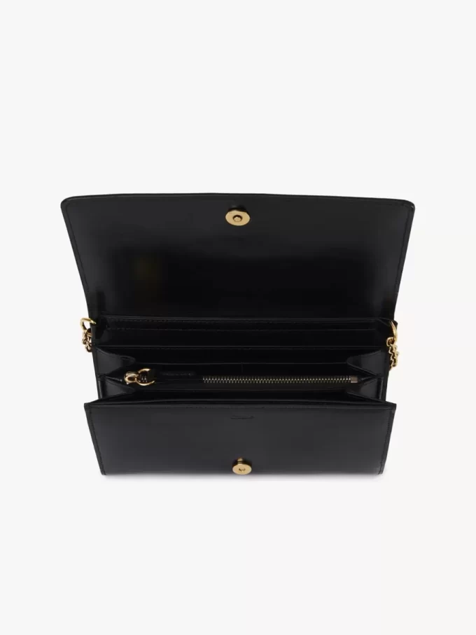 Cartera con solapa y cadena Chloé Iconic en piel brillante Cartera con solapa y cadena Chloé Iconic en piel brillante