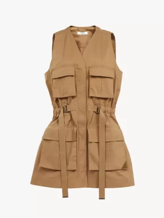 Chaleco utilitario en gabardina ligera de algodón Chaleco utilitario en gabardina ligera de algodón