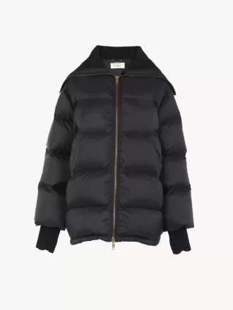 Chaqueta acolchada de cuello alto en nailon brillante Chaqueta acolchada de cuello alto en nailon brillante
