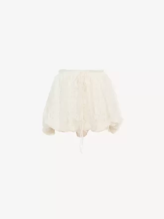 Mini shorts bombachos de muselina de seda con encaje floral Mini shorts bombachos de muselina de seda con encaje floral