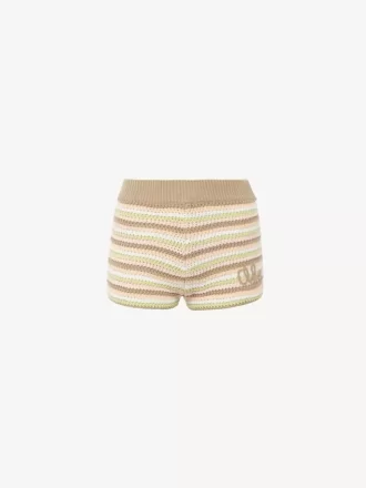 Mini shorts de tiro alto con logo en tejido de crochet de algodón Mini shorts de tiro alto con logo en tejido de crochet de algodón