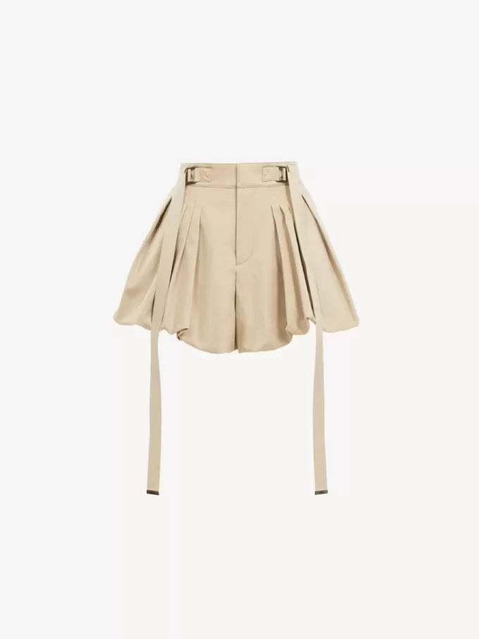 Mini shorts globo en gabardina de algodón Mini shorts globo en gabardina de algodón