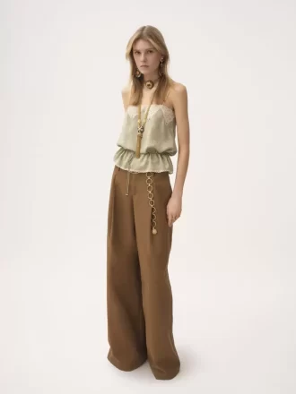 Top camisola con cordón en jacquard de seda y encaje Top camisola con cordón en jacquard de seda y encaje