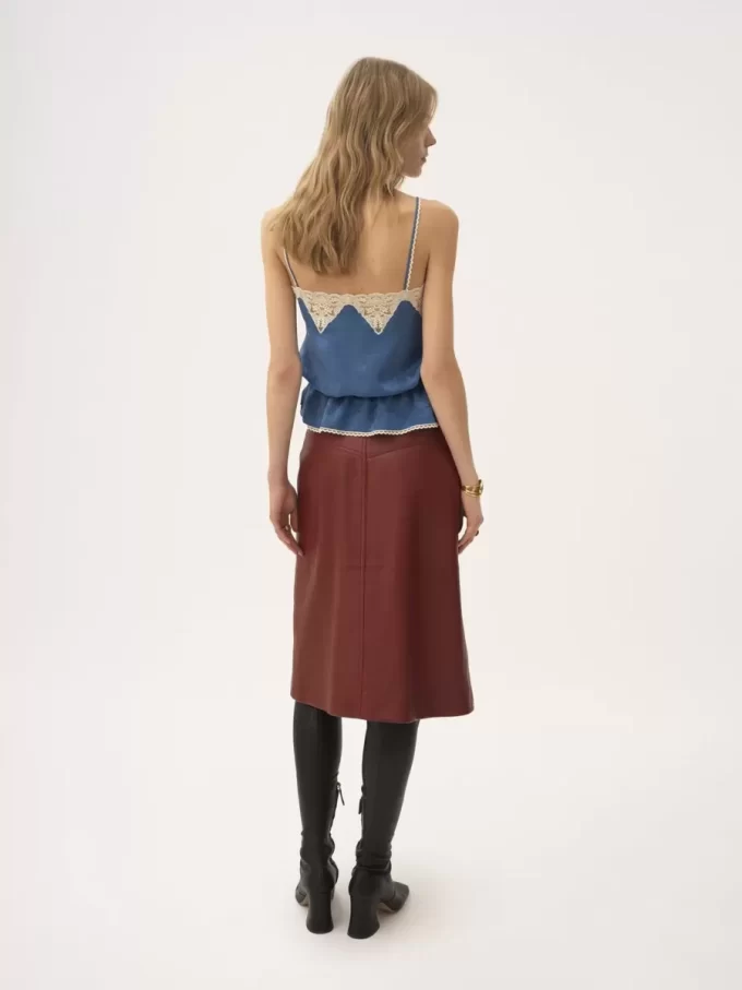 Top camisola con cordón en jacquard de seda y encaje Top camisola con cordón en jacquard de seda y encaje
