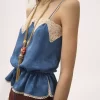 Top camisola con cordón en jacquard de seda y encaje Top camisola con cordón en jacquard de seda y encaje